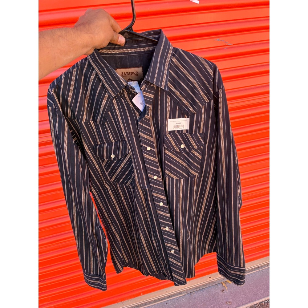 Jaripeo Mens Western Pearl Snap Shirt XL Black Striped Cowboy Rodeo Long Sleeve